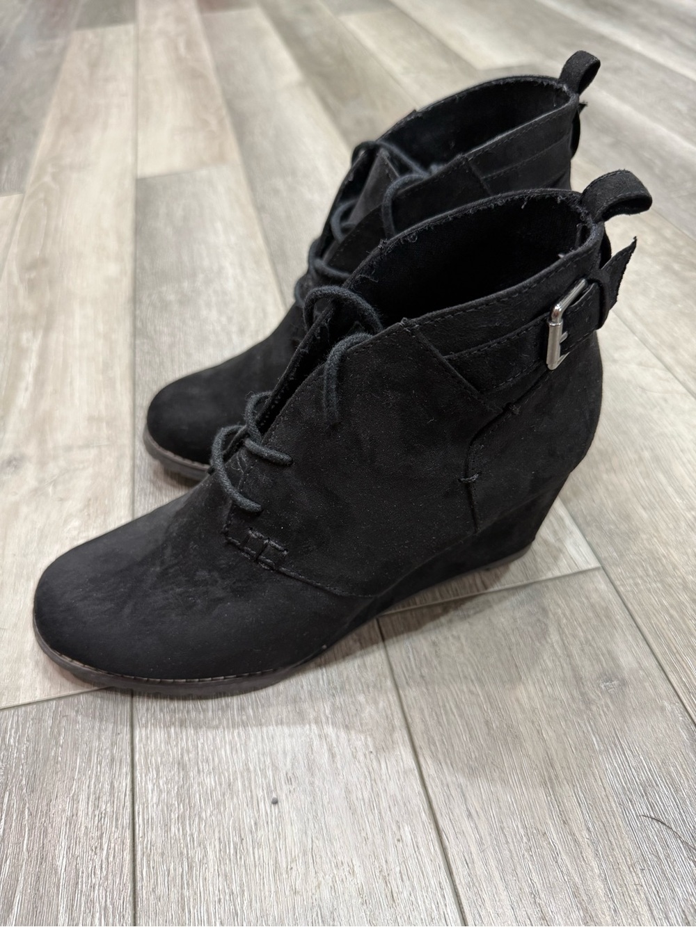 SO Black Suede Lace-Up Wedge Ankle Boots
